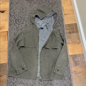 Zara Olive Green Hooded Jacket with Brass Ring Zipper